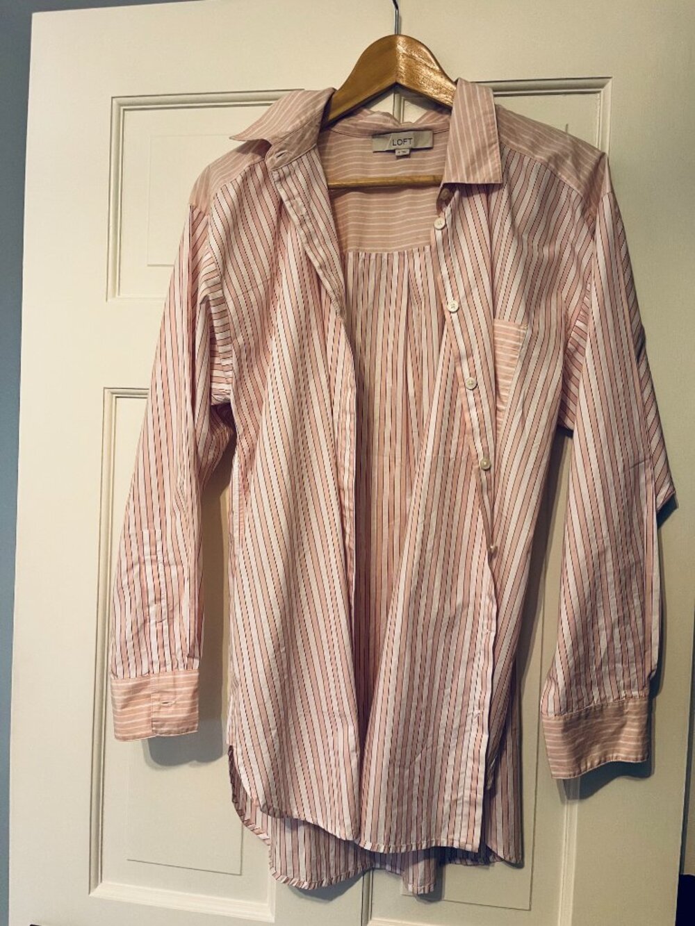 LOFT Striped Poplin Pink Everyday Oversized  Shirt Medium